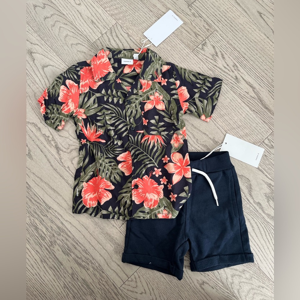 Name It Floral Shirt and Navy Shorts Toddler Set